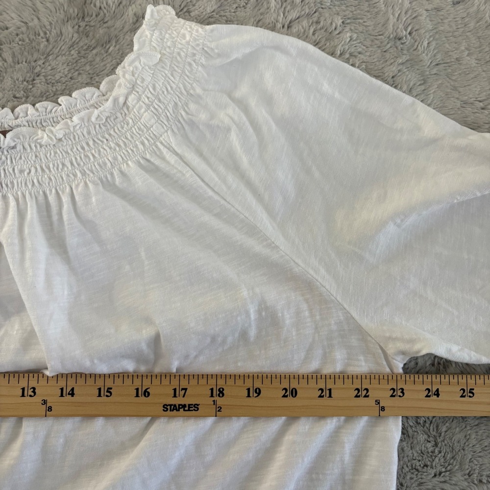 Chicos White Smocked Neck Crochet Lace Trim Top Cotton Modal‎ 3 XLVacation - Picture 5 of 8